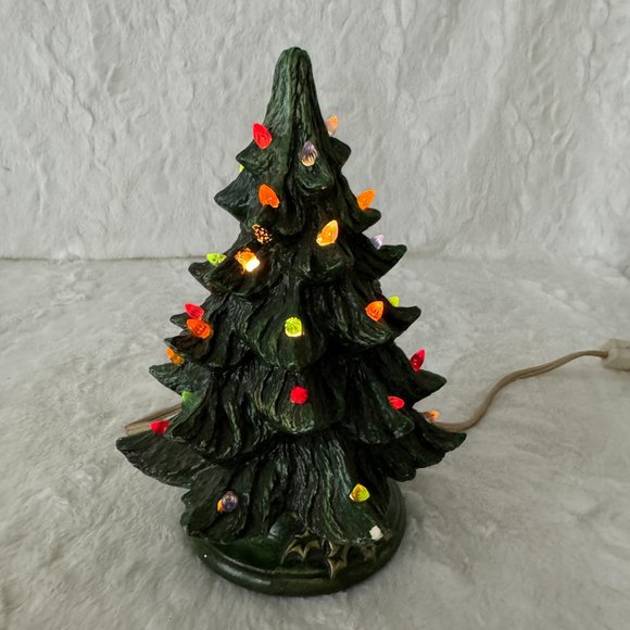 Vintage Lighted Ceramic Christmas Tree with base 2 piece Holland Mold Dark Green - Picture 4 of 12